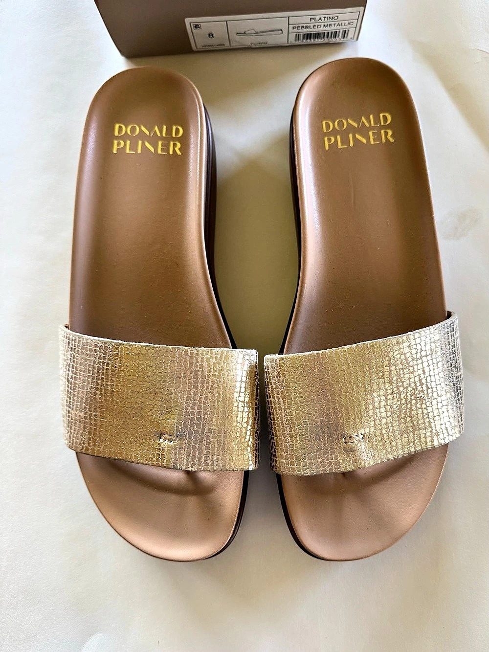 Donald Pliner Fifi Gold Platform Slide Sandals US 8